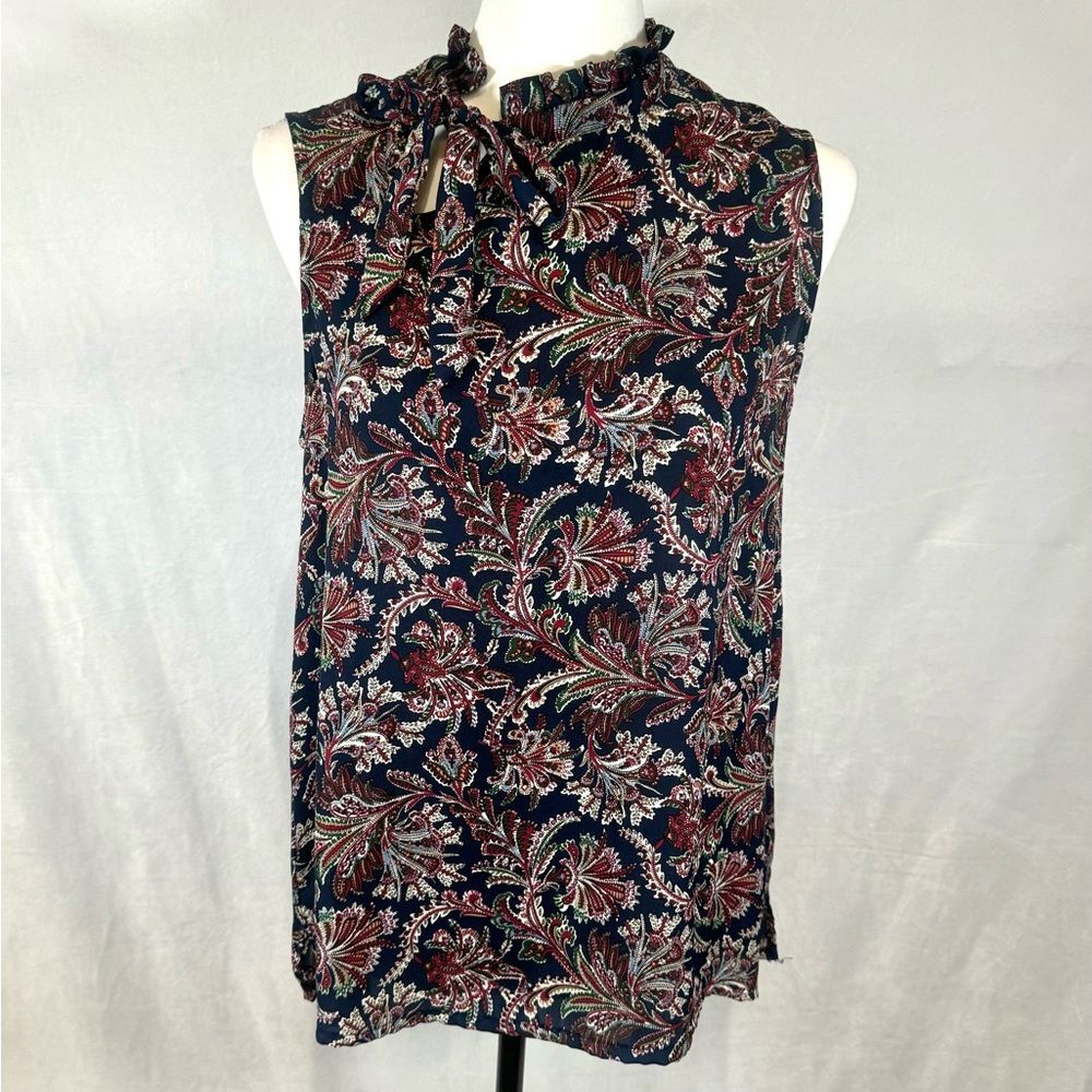 Octavia navy all over print pussybow top size medium
